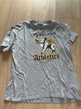 Red Jacket Oakland Athletics Gray Graphic Tee with Yellow & Green Logo